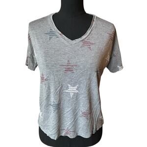 Cable & Gauge Women’s Gray Star Print V-Neck T-Shirt Size Small